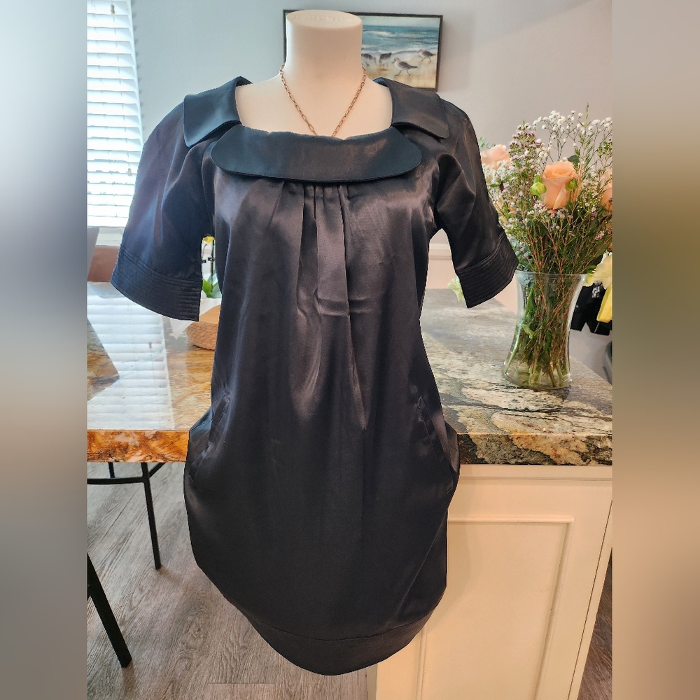 Vertigo Paris Navy Satin Long Sleeve Dress